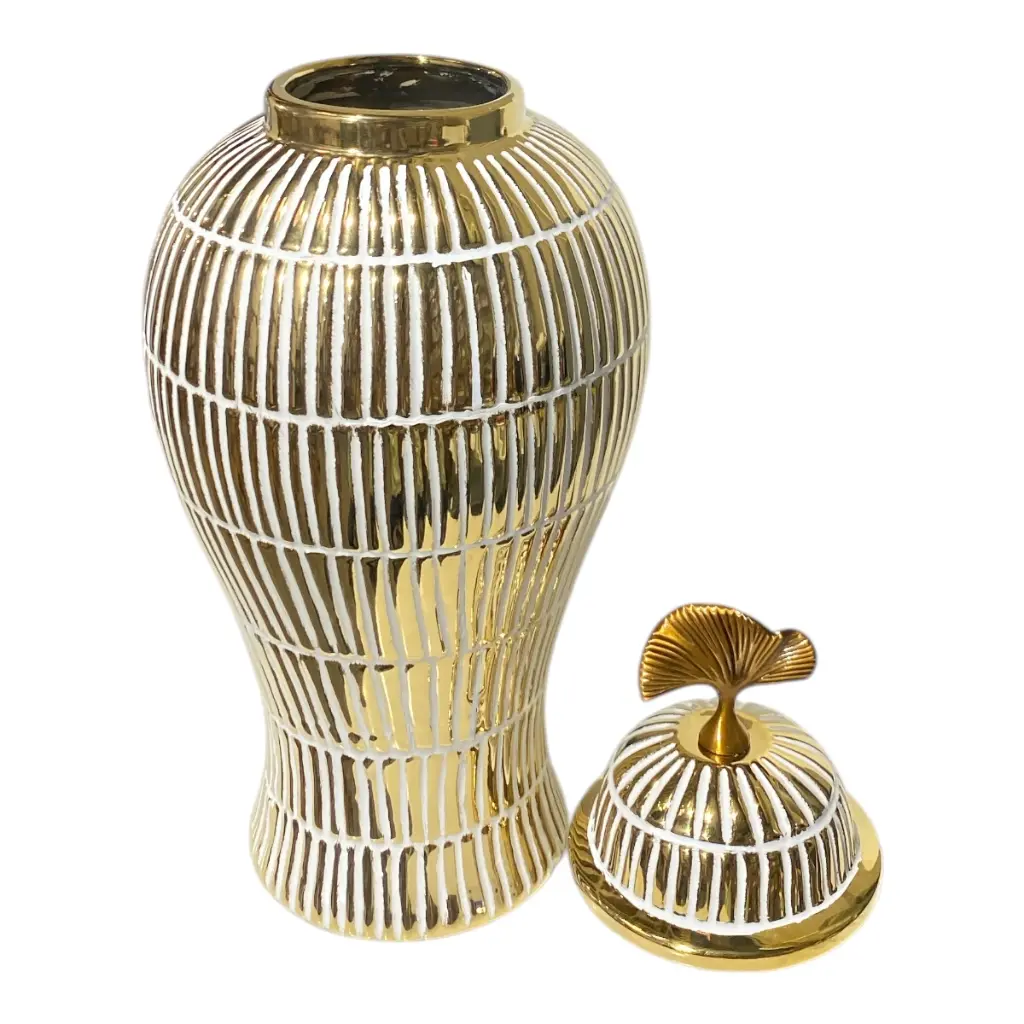 JARRON GINGER DORADO DE PORCELANA  Ø19X43CM