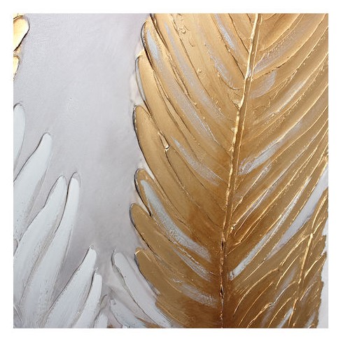 CUADRO AL OLEO  PLUMAS DORADO/BLANCO C/MARCO FILO DORADO 60X90CM 