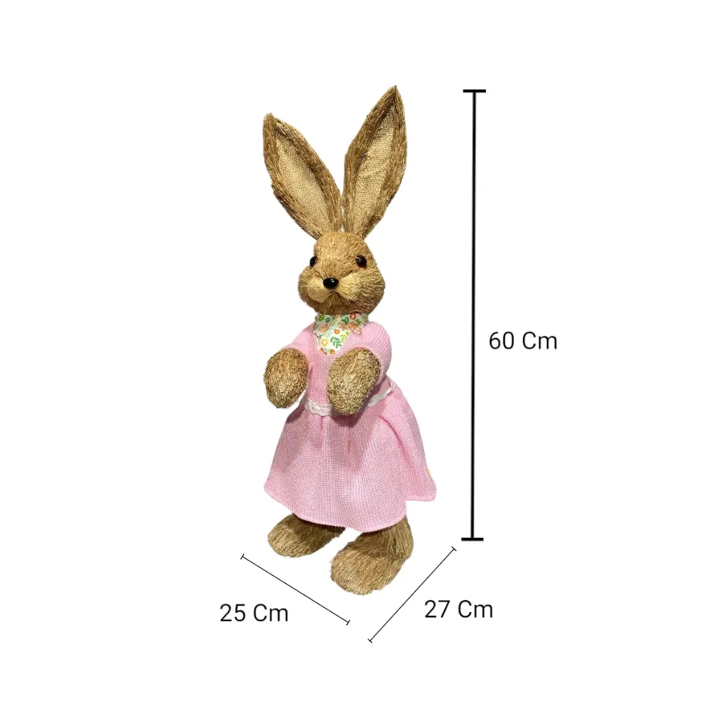 CONEJA PASCUA YUTE BESTIDO ROSA 25X27X60CM