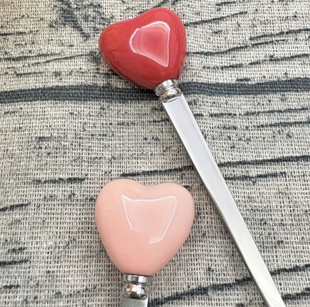 SET DE 3 TENEDOR CORAZON ACERO Y PORCELANA 15CM