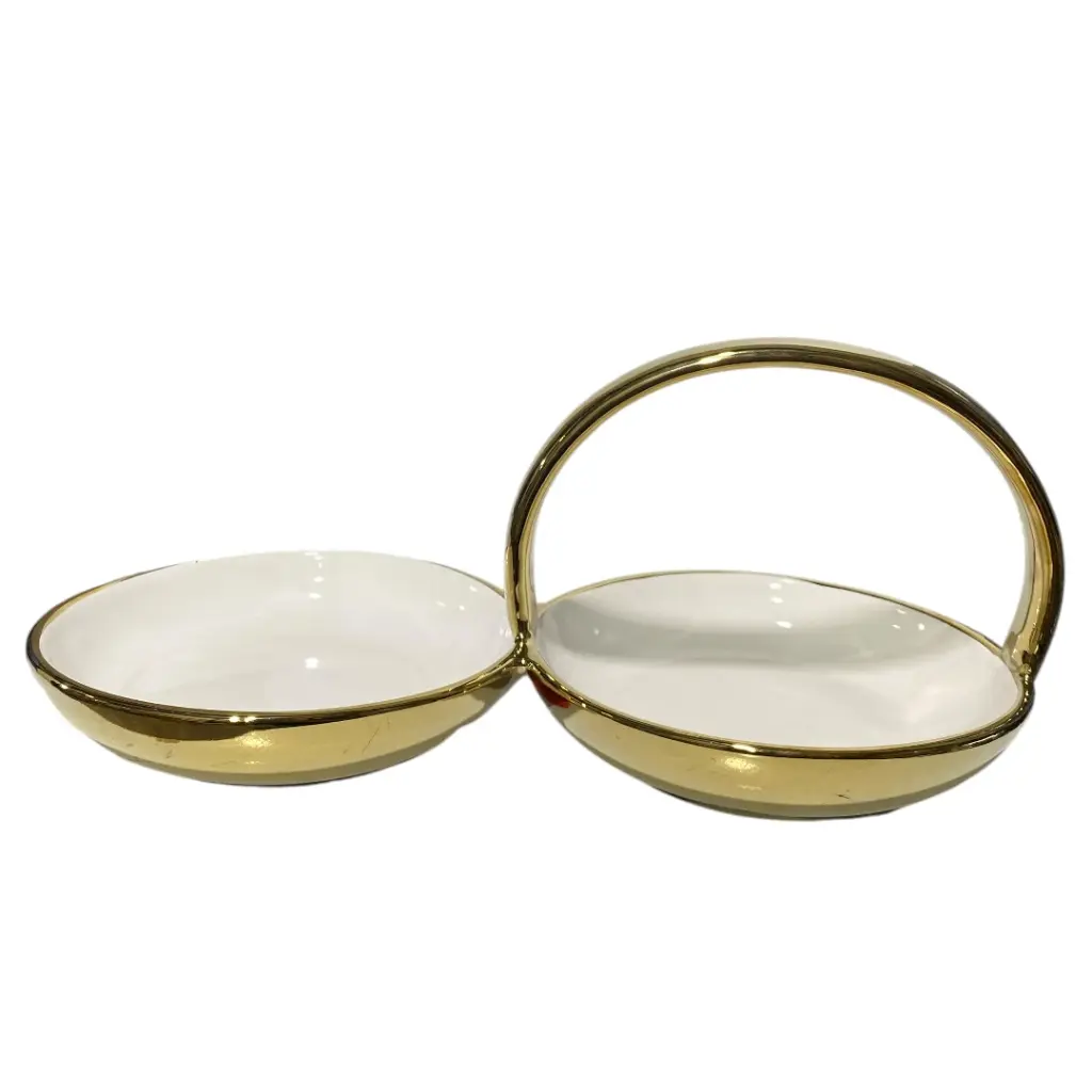 BANDEJA CENTRO MESA PORCELANA DORADA/BLANCO 31X15X12CM