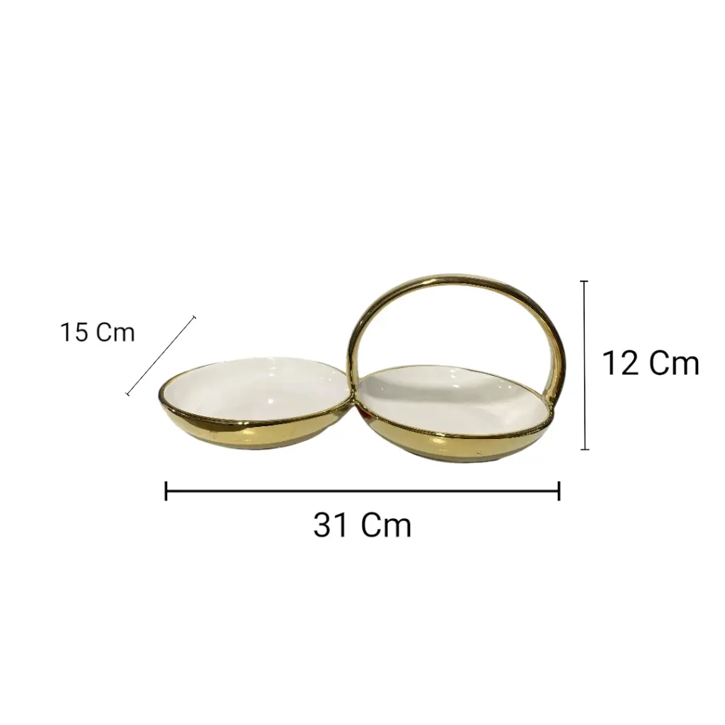 BANDEJA CENTRO MESA PORCELANA DORADA/BLANCO 31X15X12CM