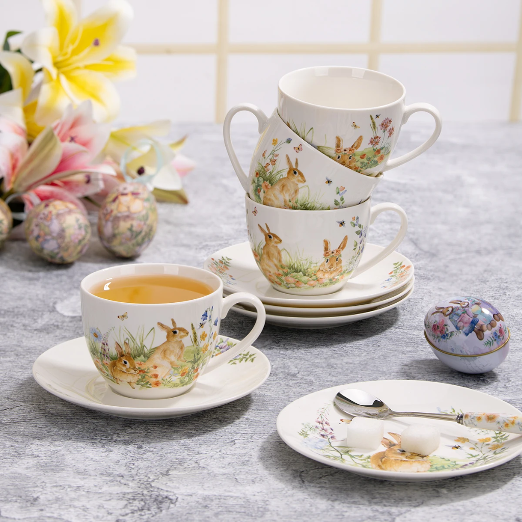 JUEGO DE TAZAS Y PLATOS CERÁMICA PASCUA 12PZ - IC1292-13