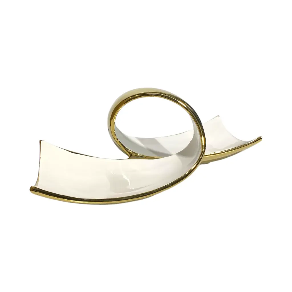 BANDEJA, PORCELANA BLANCA/DORADO 34X22X13CM