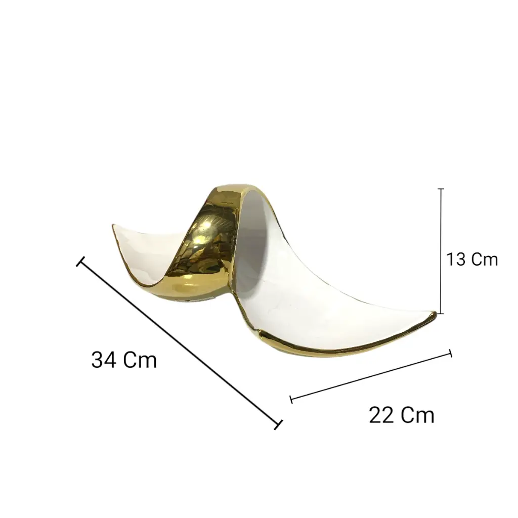 BANDEJA, PORCELANA BLANCA/DORADO 34X22X13CM