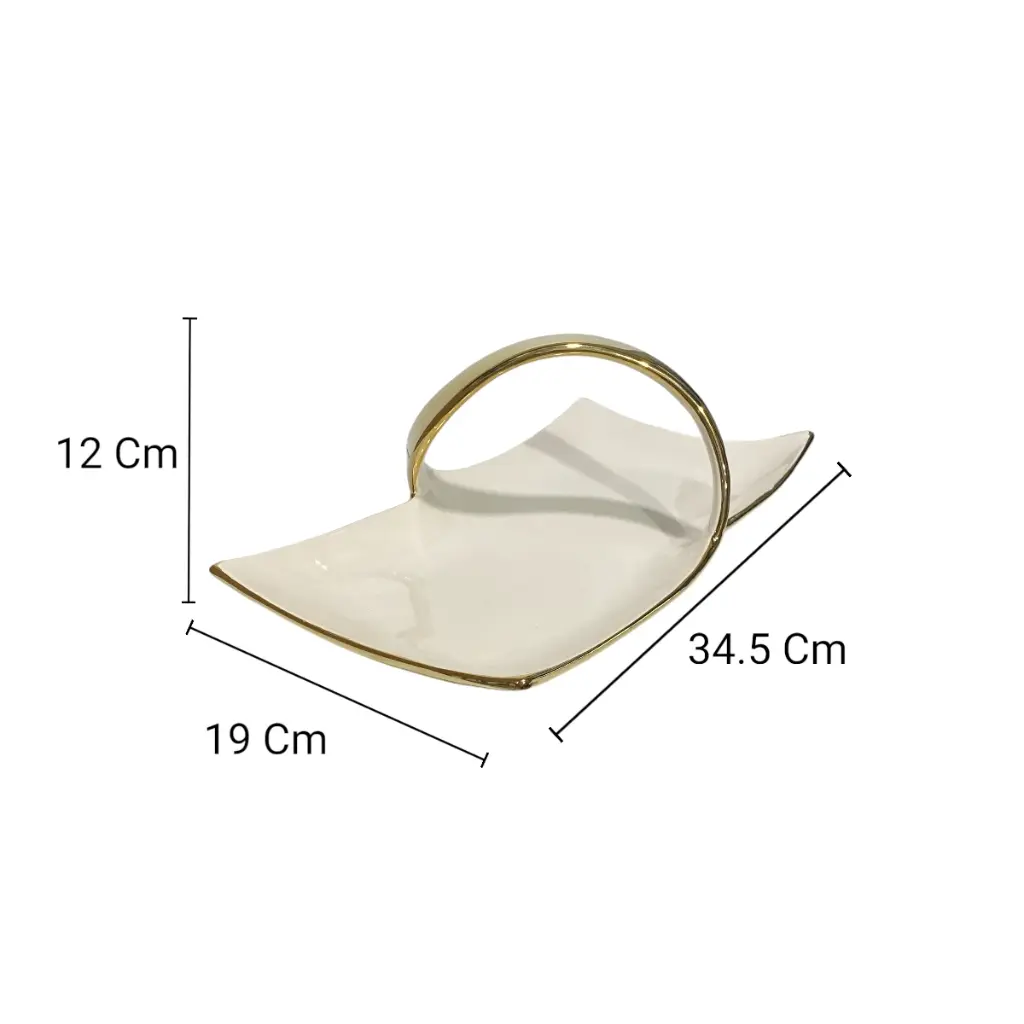 BANDEJA BLANCA/DORADA, PORCELANA 34.5X19X12CM