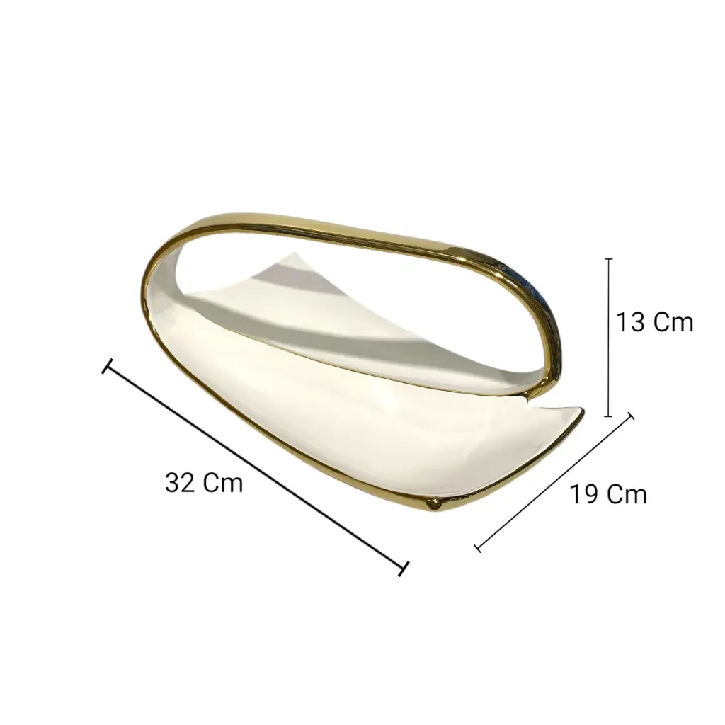 BANDEJA BLANCA/DORADA, PORCELANA 34.5X19X12CM