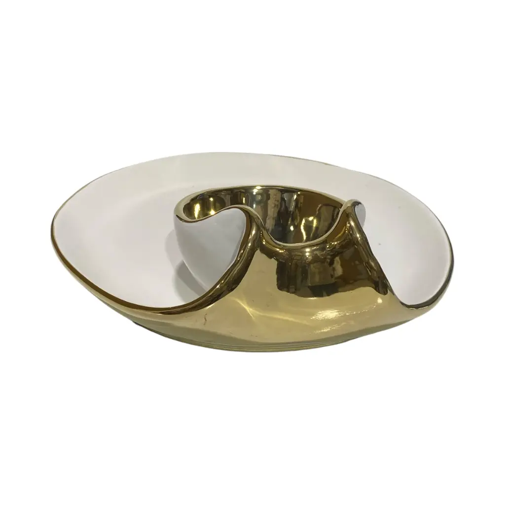 BANDEJA PORTA BOCADITOS BLANCA/DORADA 31X26X9CM