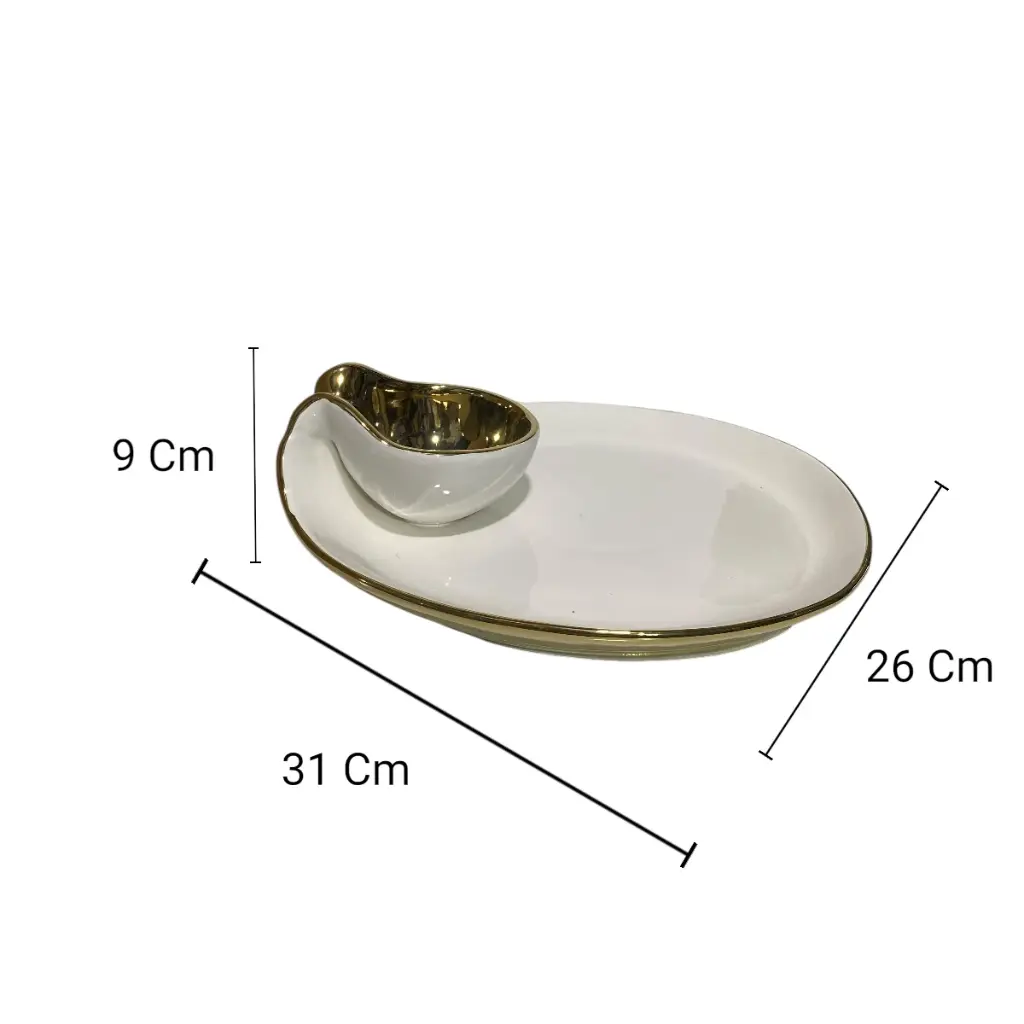 BANDEJA PORTA BOCADITOS BLANCA/DORADA 31X26X9CM