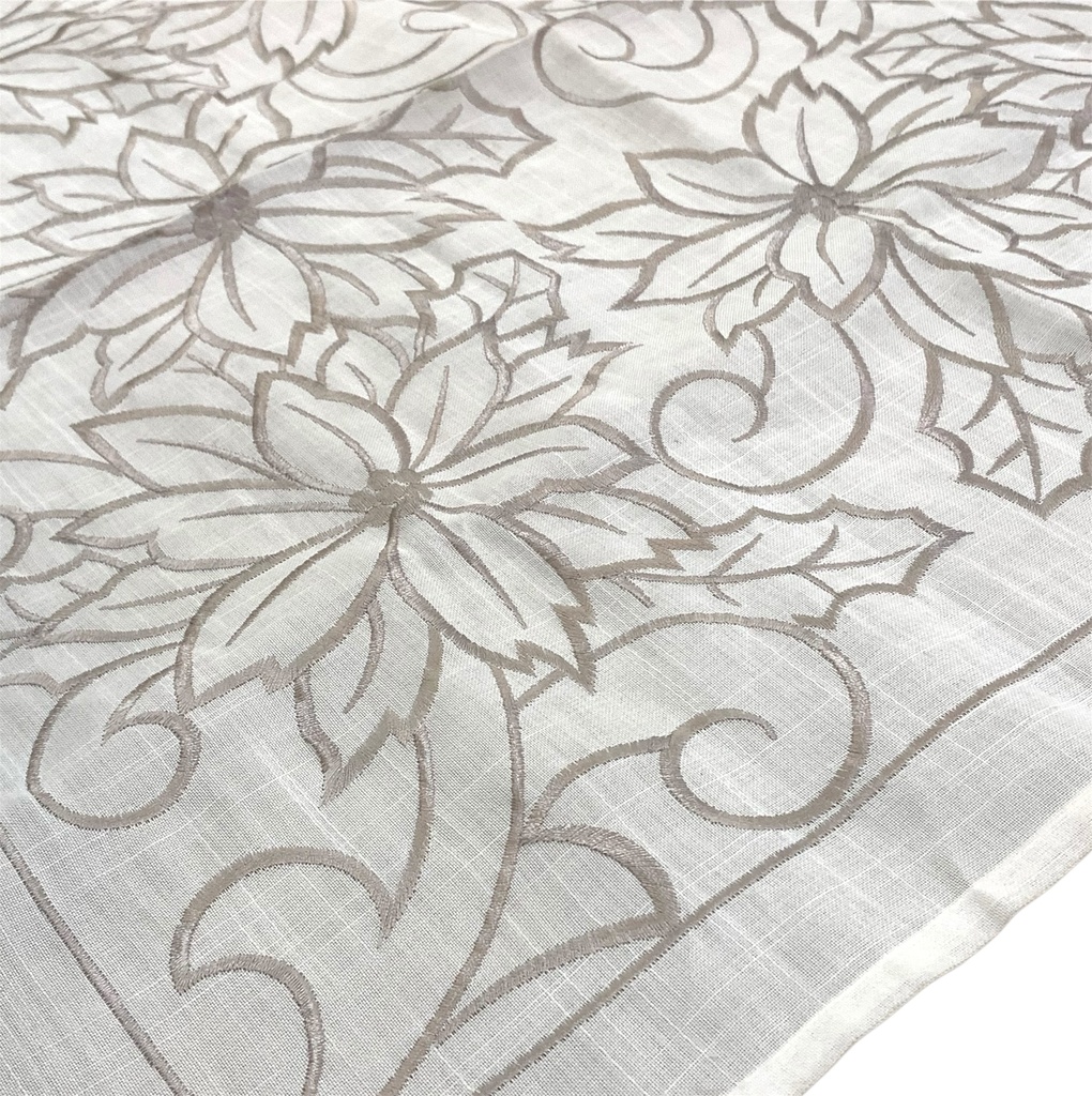 MANTEL NAVIDEÑO BLANCO PONSETIAS GRIS 85X85CM