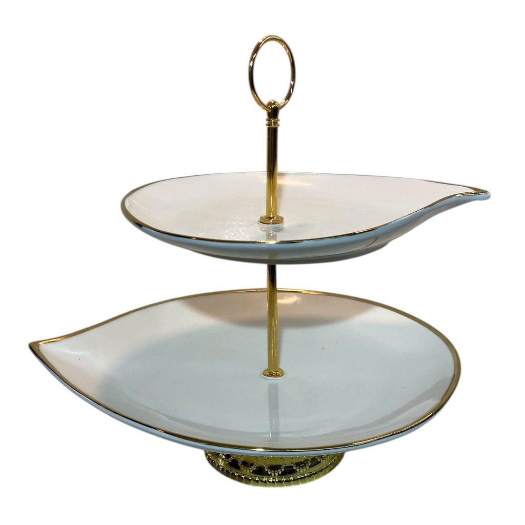 PORTA BOCADITOS DE PORCELANA 2 PISOS 27X26CM