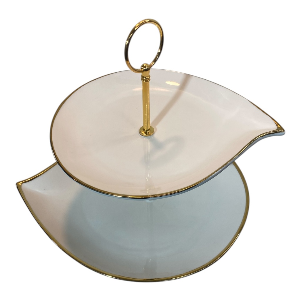 PORTA BOCADITOS DE PORCELANA 2 PISOS 27X26CM