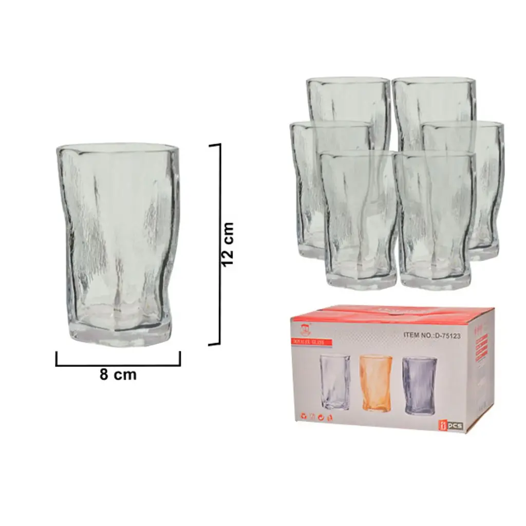 VASO DE VIDRIO SETX6PZ. REF:ES27450 12.5X7CM 