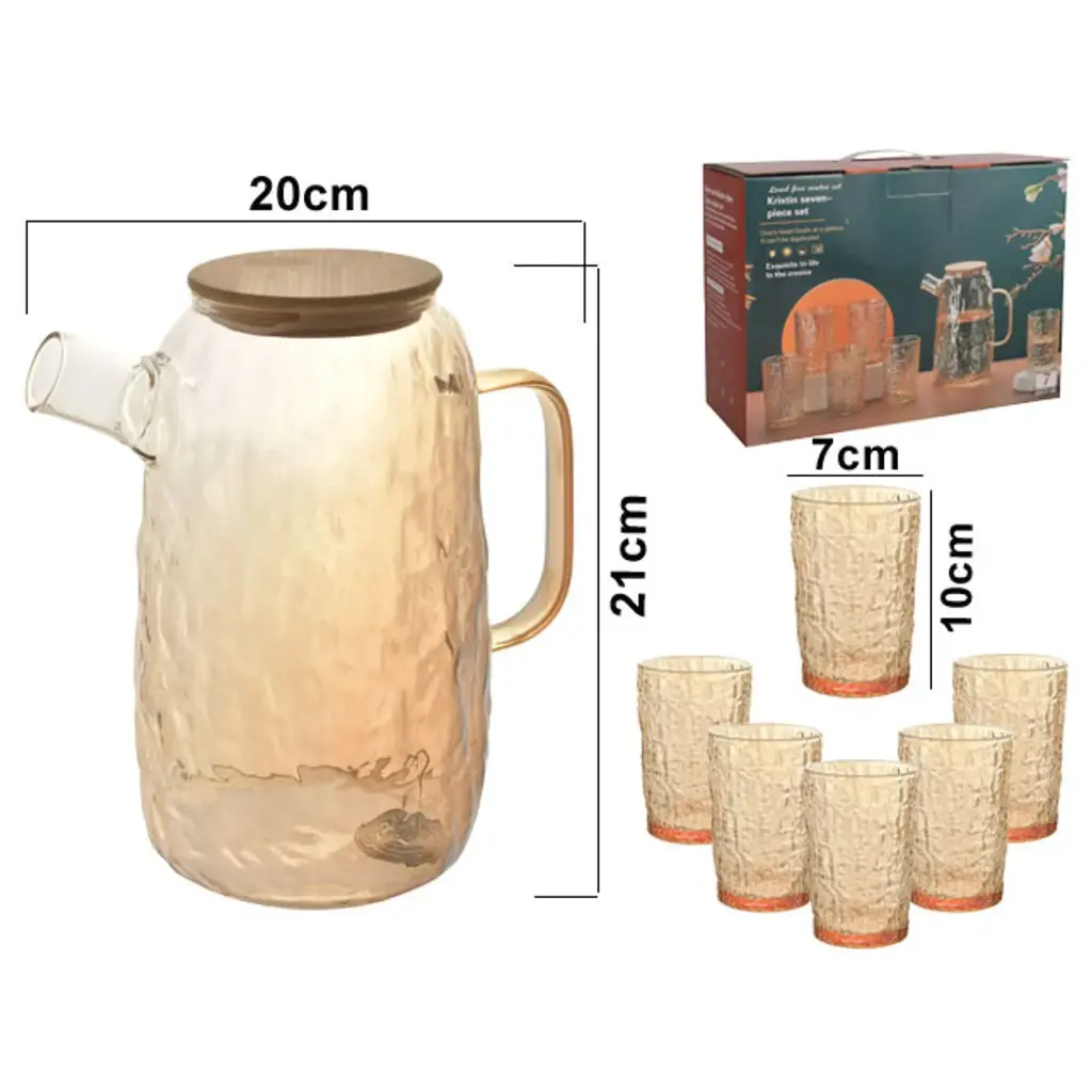 JARRA C/VASO VIDRIO SETX7PZ. REF:SAN5395/JYSJ-707 1.6LT Y 230ML