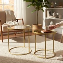 MESA METALICA REDONDA DORADA SETX2 PZ. BASE DE ESPEJO. 42X49CM Y 37X43.5CM