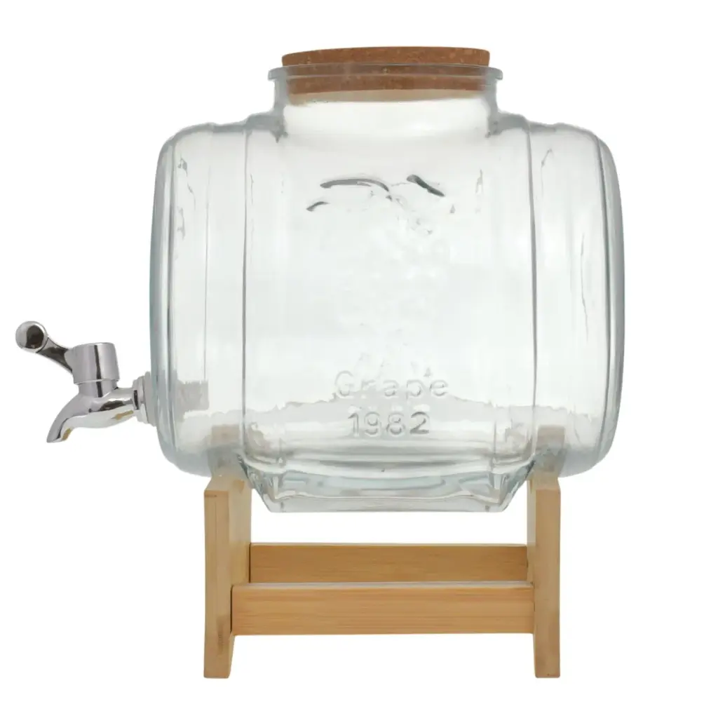 DISPENSADOR LIQUIDOS VIDRIO/BASE MADERA REF:SAN5454 5LT.
