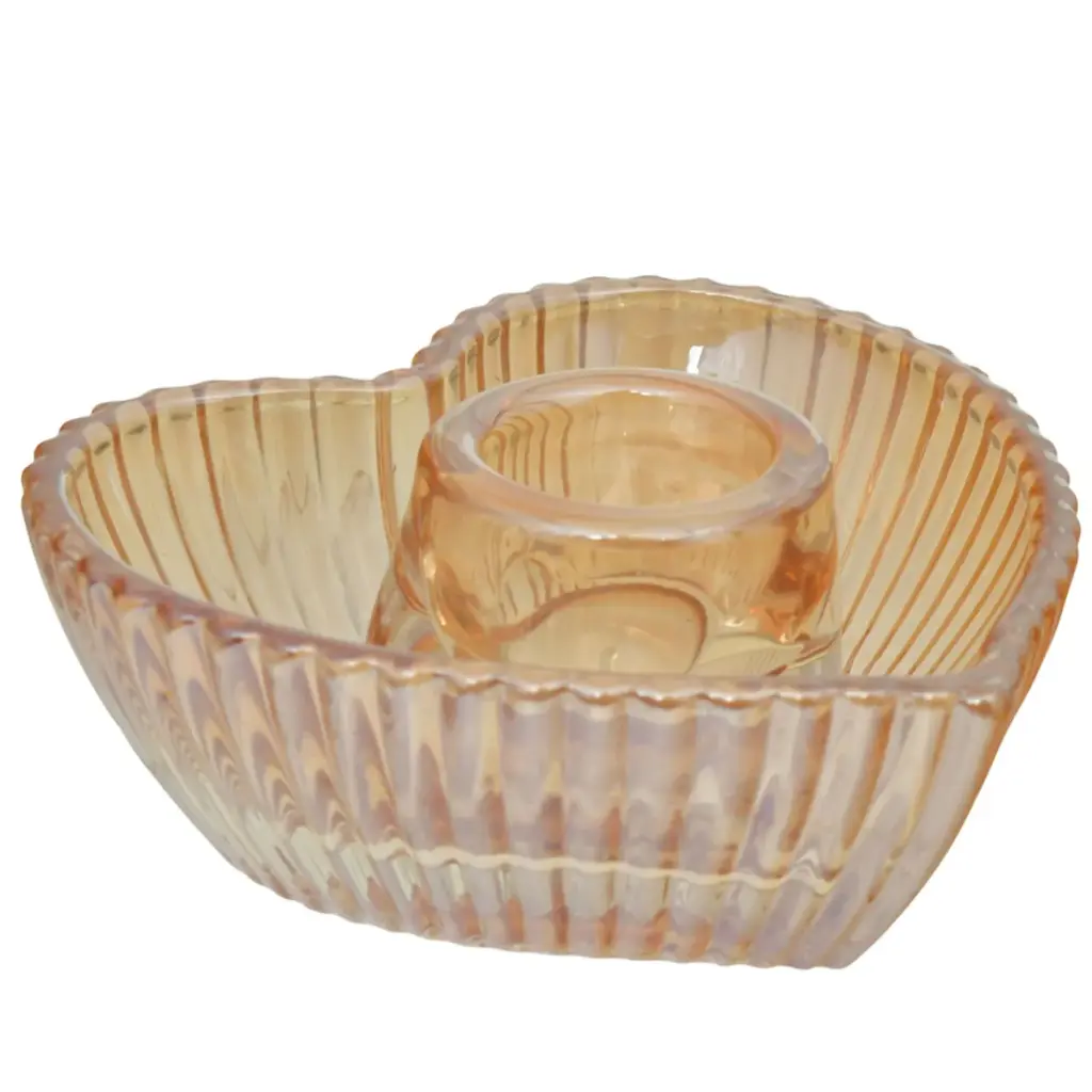 CANDELABRO CORAZON VIDRIO COLOR SURT. REF:HM1176/BY0620-21-2 9X4CM