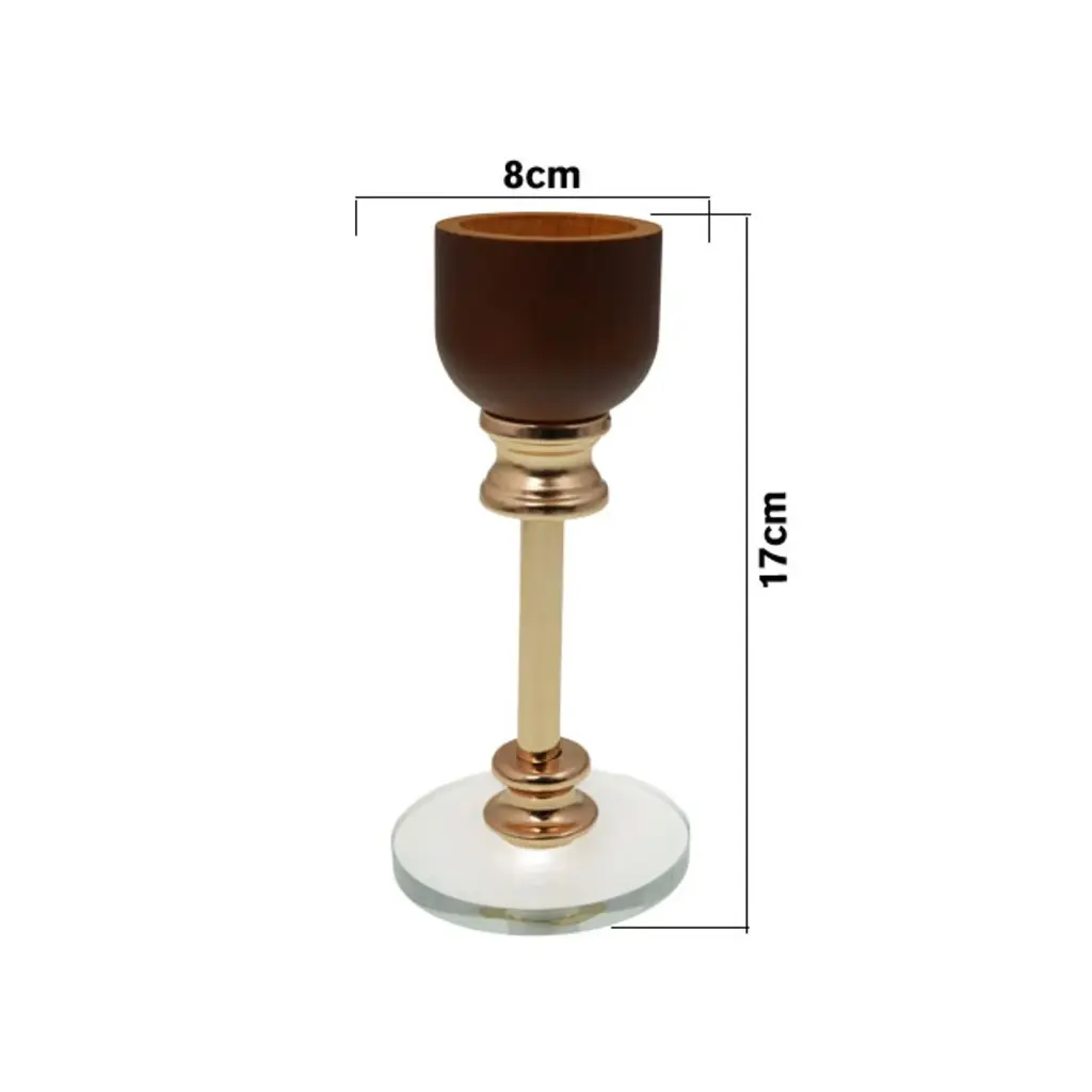CANDELABRO METALICO/MADERA NATURAL CON BASE DE VIDRIO, REF:ES28776 8X17CM