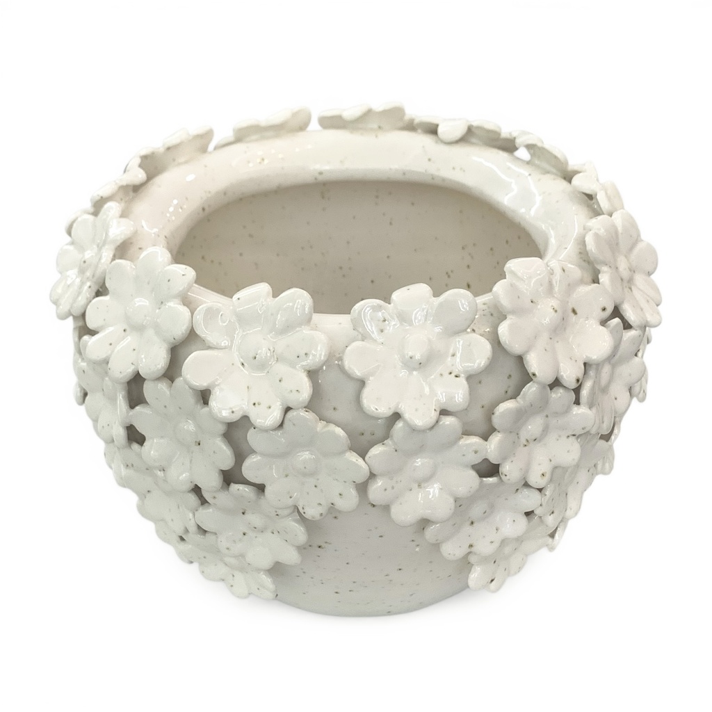 FLORERO DECORADO CON FLORES DE PORCELANA, Ø18X13CM