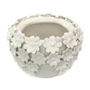 FLORERO DECORADO CON FLORES DE PORCELANA, Ø18X13CM