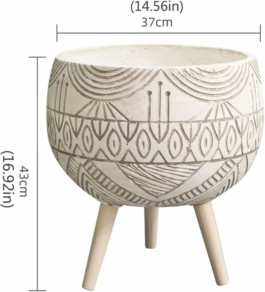 MACETA BEIGE OVALO BASES MADERA 37X43CM