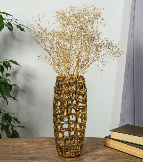 FLORERO CERAMICA DORADO 12X30CM