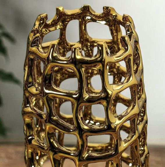 FLORERO CERAMICA DORADO 12X30CM