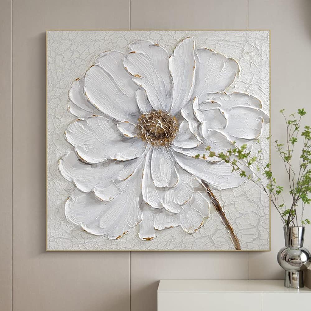 CUADRO LIENZO OLEO MARGARITA MARCO DORADO 80X80CM