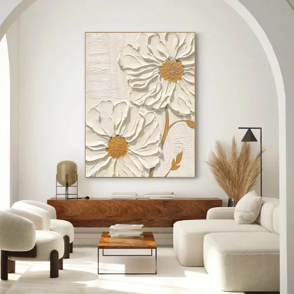 CUADRO TEX. MARGARITAS MARCO FILO DORADO 70X110CM