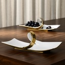 BANDEJA BLANCA/DORADA, PORCELANA 34.5X19X12CM