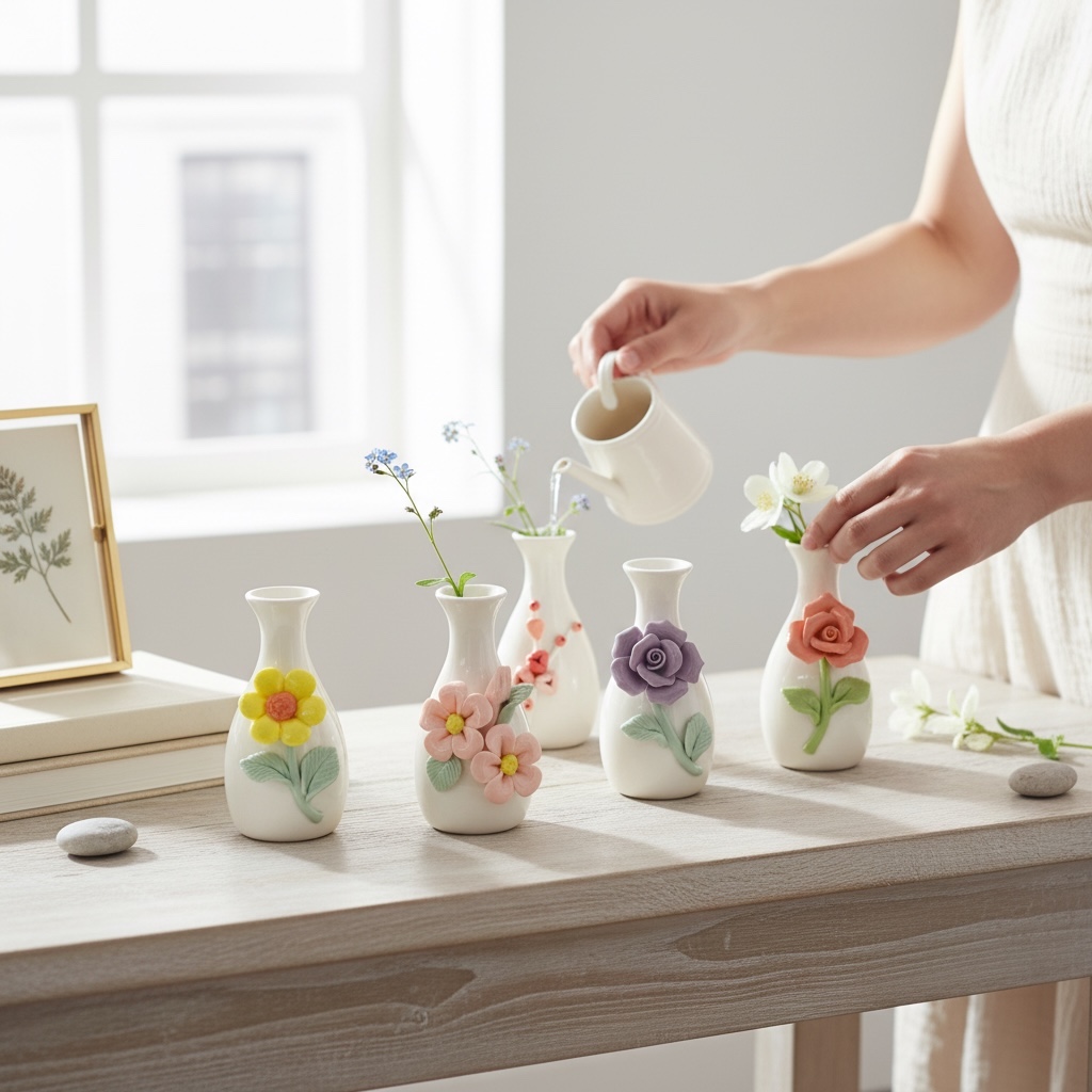 FLORERO MINI PORCELANA DISEÑO 3D 10CM