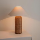 LAMPARA DE MESA TEJIDA CON MIMBRE COLOR CAFE/BEIGE 35X56CM