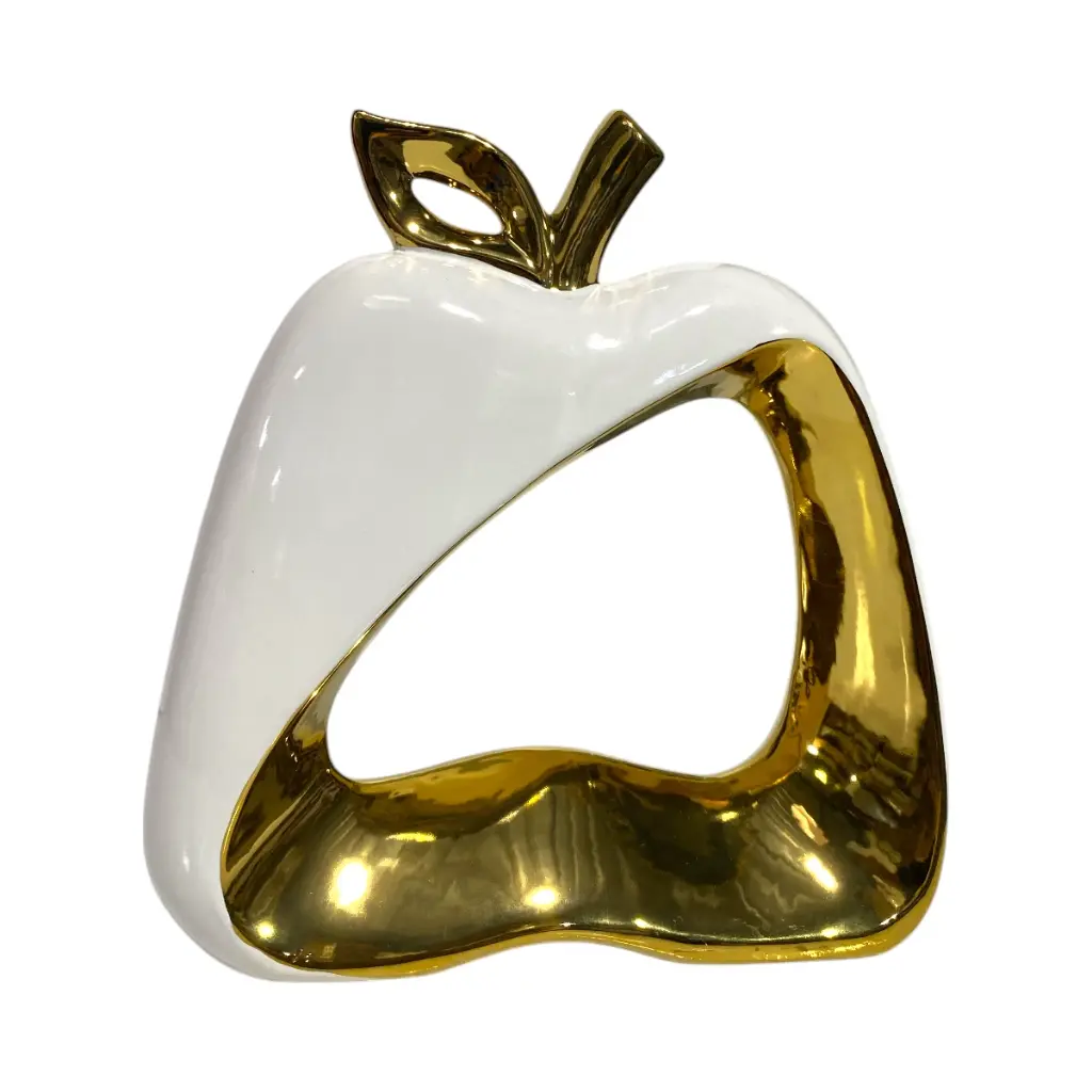 MANZANA DE CERAMICA BLANCO/DORADO 20.5X7X22CM