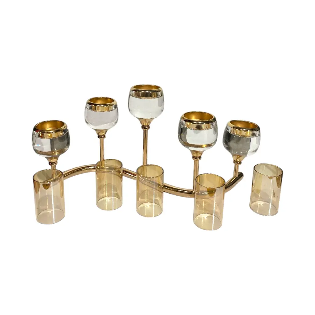 CANDELABRO METALICO/VIDRIO DORADO 46X19X30CM