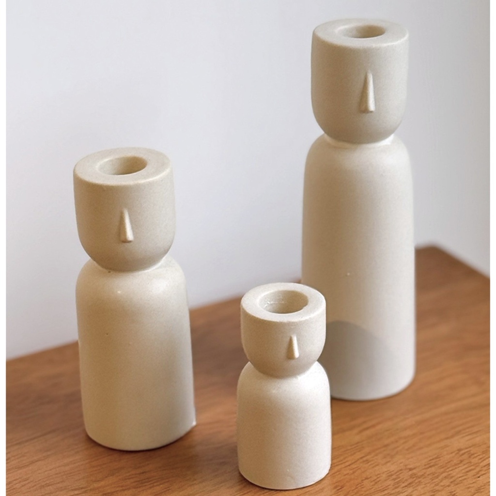 DL23564-1 CANDELABRO CERAMICA TONO ARENA 6.3X20.3CM