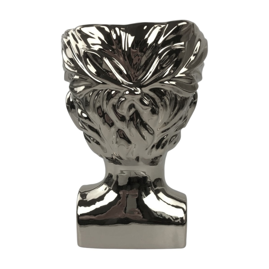 FLORERO ROSTRO PORCELANA PLATA 20X15CM