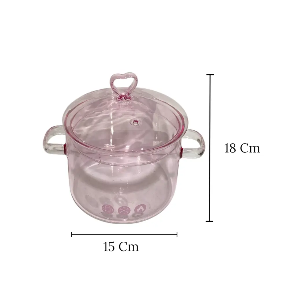 OLLA DE CRISTAL BOROSILICATO ROSADA TAPA CORAZON 22X15X18CM 1500ML