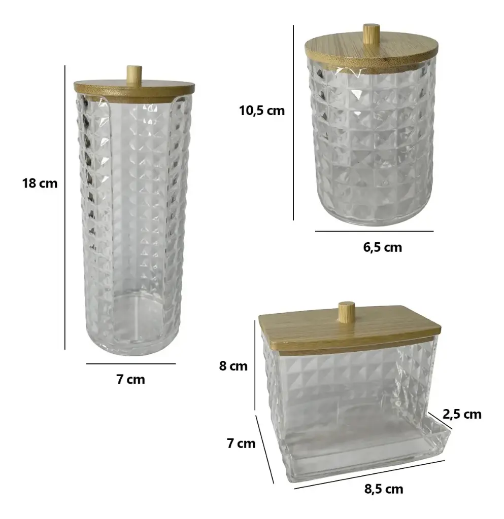 ORGANIZADOR DE BAÑO/MAQUILLAJE SETX3 PZ. ACRILICO TRANSPARENTE/TAPA BAMBOO 