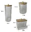 ORGANIZADOR DE BAÑO/MAQUILLAJE SETX3 PZ. ACRILICO TRANSPARENTE/TAPA BAMBOO 
