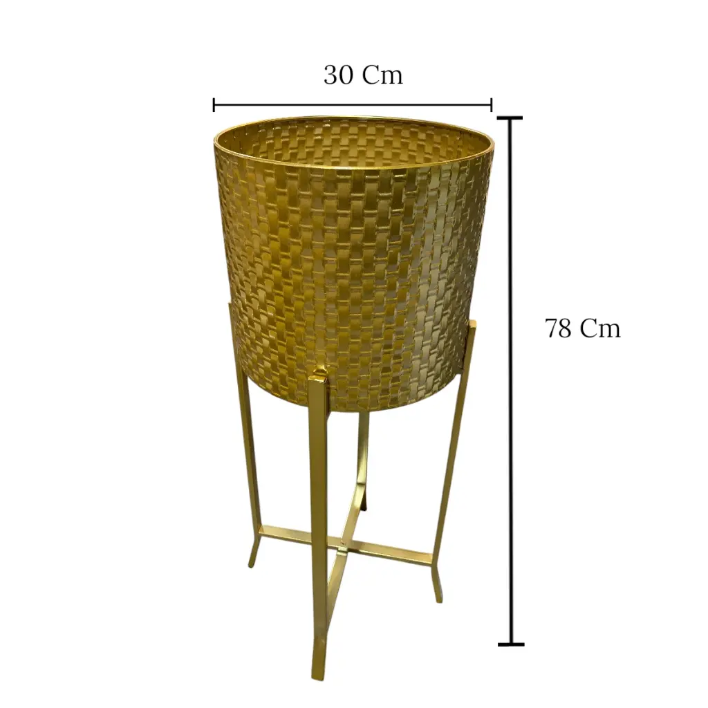 SET DE PORTA MACETAS METALICO DORADO 30X30X78CM Y 27X27X68CM