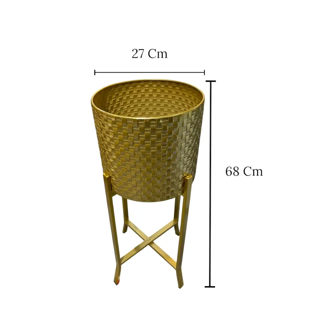 SET DE PORTA MACETAS METALICO DORADO 30X30X78CM Y 27X27X68CM