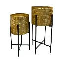 SET DE PORTA MACETAS METALICO DORADO 30X30X78CM Y 27X27X68CM