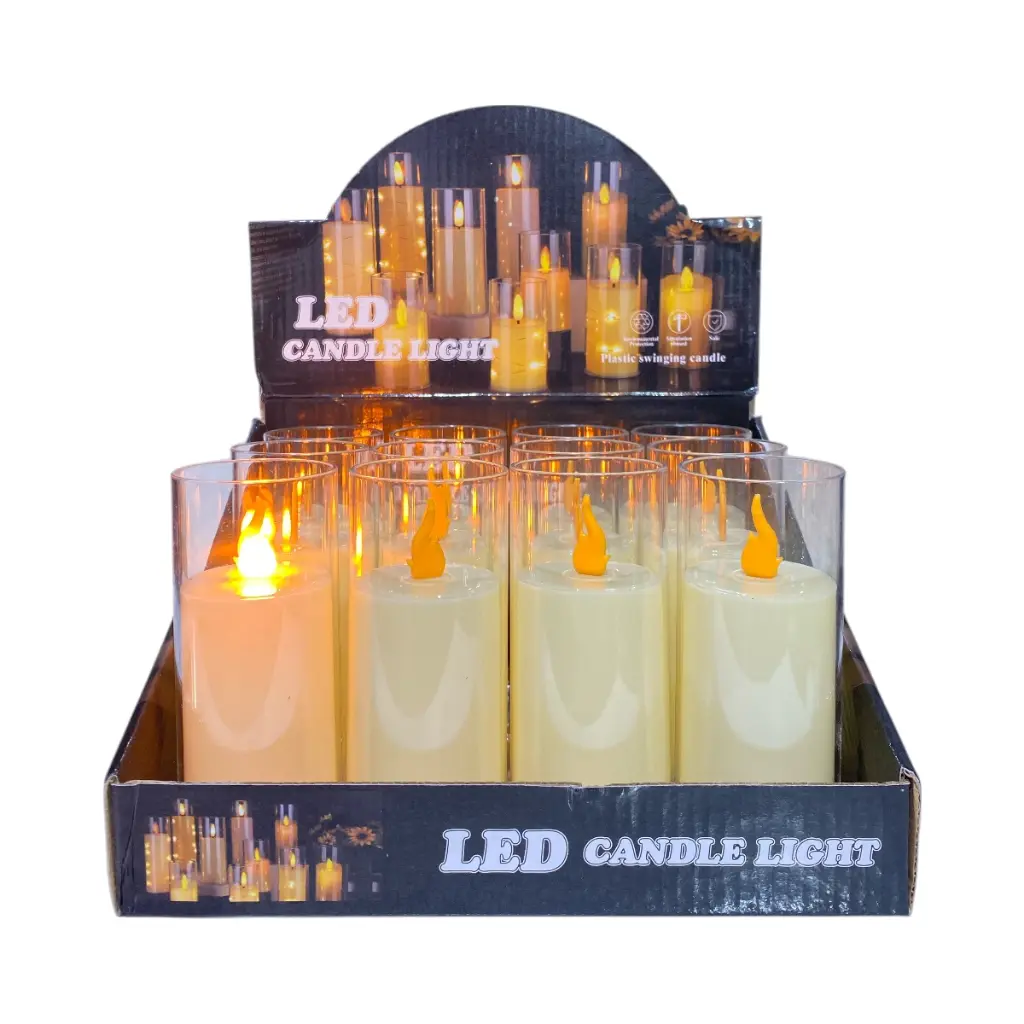 VELA LED CON CANDELABRO, A PILAS 3A"X3. 8X12.5CM