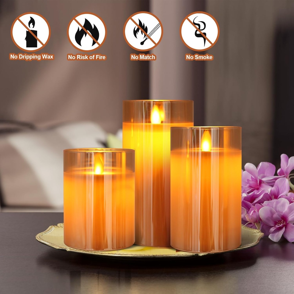 SET DE 3 VELAS LED AMBAR Ø7.5CM ALTO: 10,13,15CM