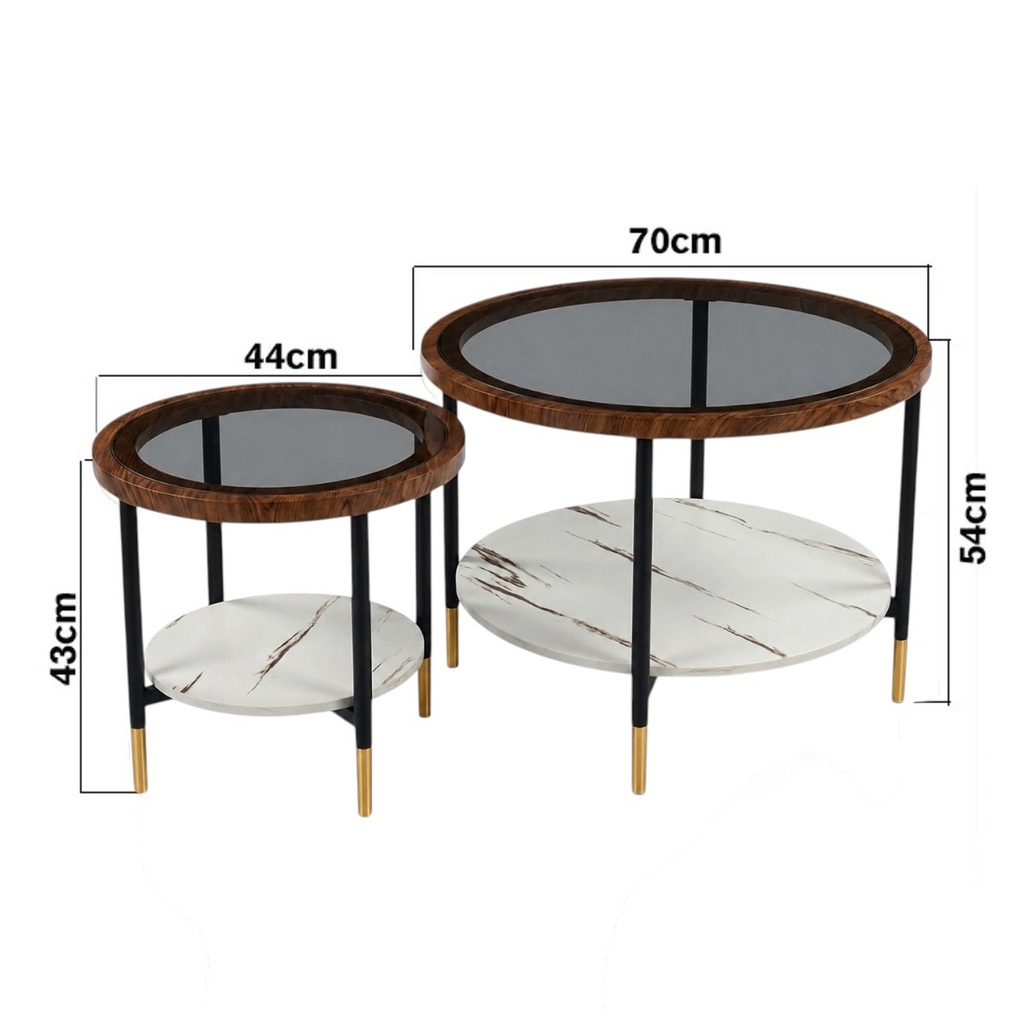 MESA DE CENTRO MADERA Y VIDRIO SETX2 REF:HM1999/YM125 70X70X43CM 45X45X54CM