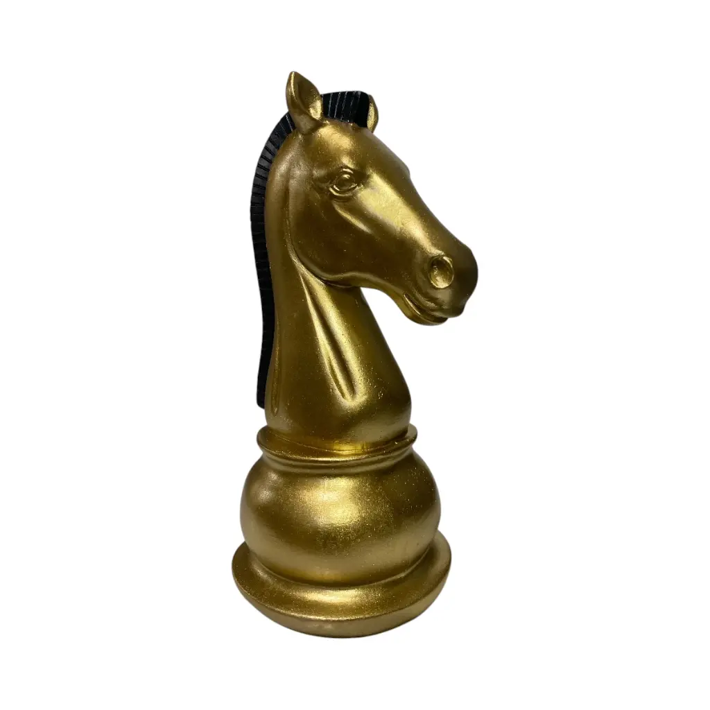 FIGURA DECOR CABALLO DORADA AJEDREZ REF:ES28747 10.5X8.5X19CM 