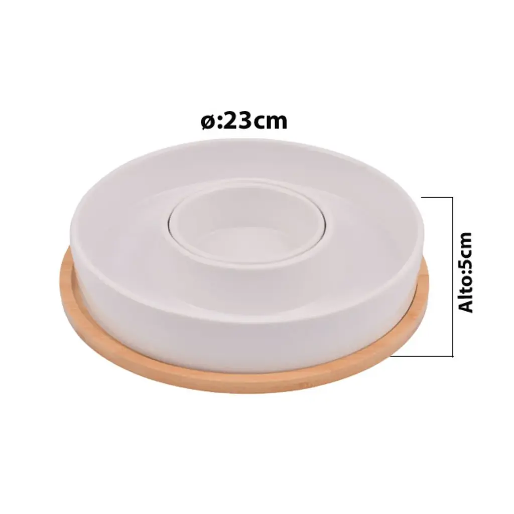 PORTA PIQUEOS PORCELANA CON BASE DE BAMBOO REF:20A3008-1-2 