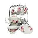 SET DE TAZAS/PLATO Y TETERA DE CERAMICA 14PCS. 27X18X32CM TETERA 1200ML, TAZA 220ML