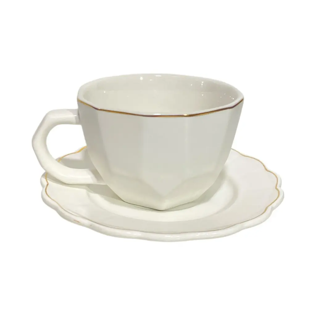 SET DE 6 TAZA/PLATO PORCELANA FILO DORADO, 12PCS. 200ML