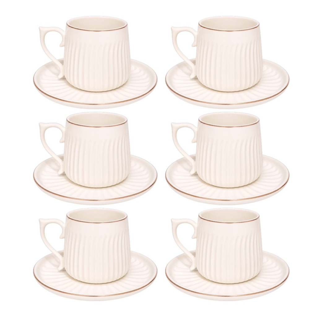 SET DE 6 TAZA/PLATO PORCELANA FILO DORADO, 12PCS. 200ML